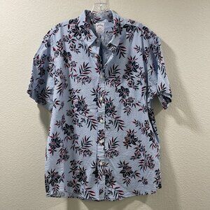 BROOKS BROTHERS Regent Button Down Short Sleeve Seersucker Tropical Shirt L NEW